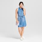 Women's Sleeveless Shirt Dress - A New Day Blue