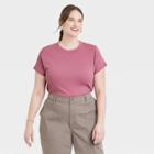 Women's Plus Size Short Sleeve Ribbed T-shirt - A New Day Rose Pink