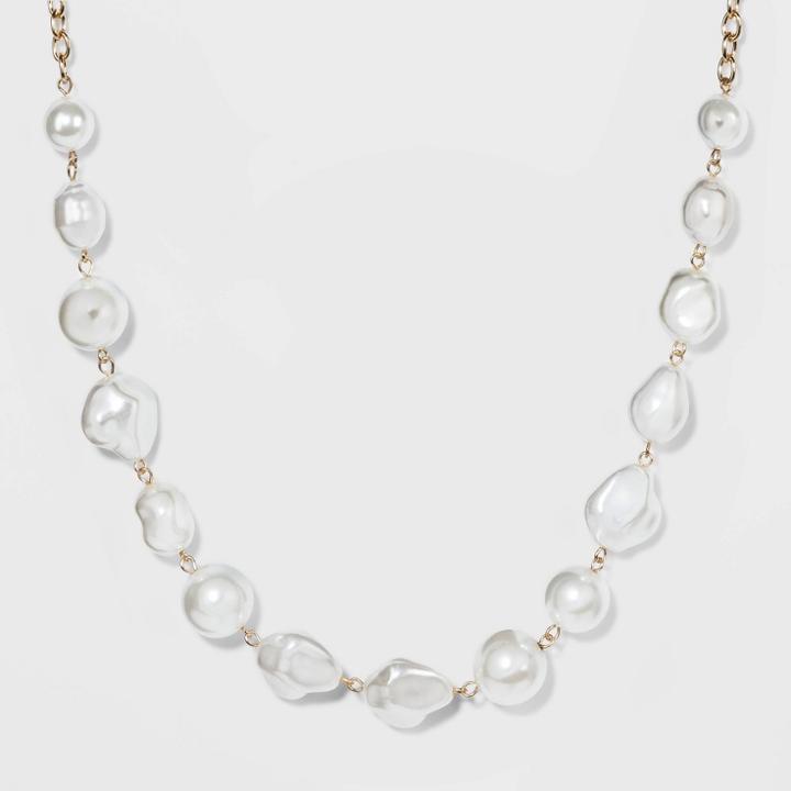 Glass Pearl Statement Necklace - A New Day Gold, Gold/white
