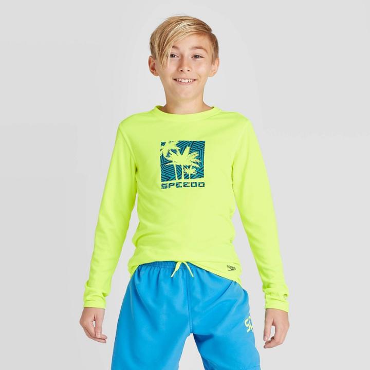 Speedo Boys' Razzle Palm Long Sleeve Swim Rash Guard - Yellow
