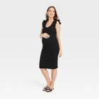 The Nines By Hatch Flutter Short Sleeve Ribbed Jersey Maternity Dress Black