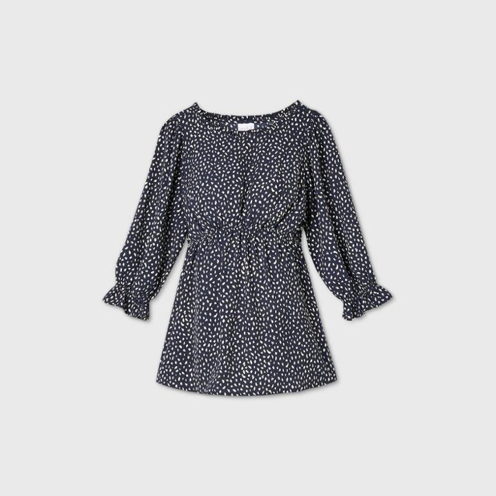 Maternity Animal Print 3/4 Sleeve Ruffle Bump Woven Top - Isabel Maternity By Ingrid & Isabel Xavier Navy Xs, Xavier Blue