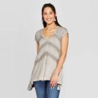 Women's Short Sleeve V-neck Lace Detail Knit Top With Oil Wash - Knox Rose Gray