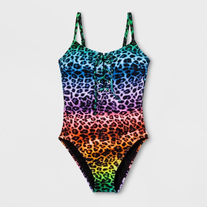 Sirena Pride Adult Rainbow Animal Print One-piece Swimsuit - M, Women's,