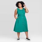 Women's Plus Size Sleeveless Button-front Knit Midi Dress - Ava & Viv Black X, Women's