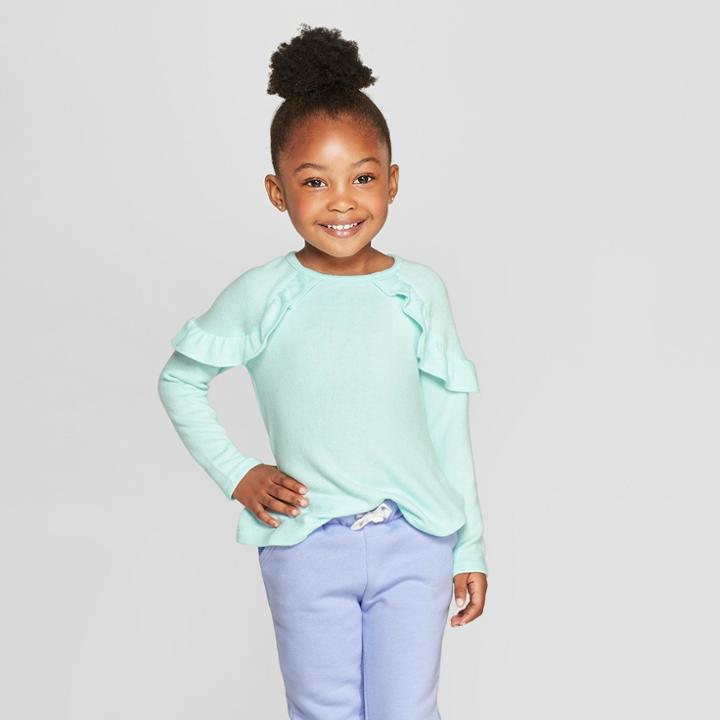 Toddler Girls' Long Sleeve Cozy Pullover Sweater - Cat & Jack Aqua