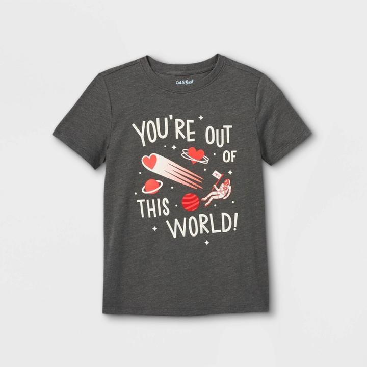 Boys' 'you're Out Of This World' Short Sleeve Graphic T-shirt - Cat & Jack Charcoal Gray