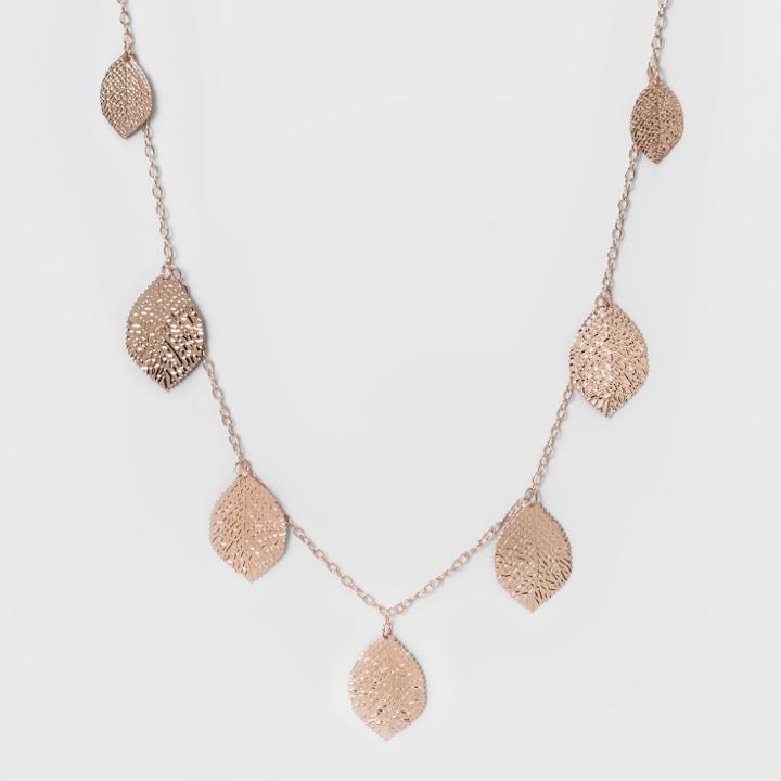 Target Women's Long Necklace With Ten Textured Leaves - Rose Gold