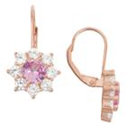 3 4/9 Tcw Tiara Rose Gold Over Silver Pink Sapphire Snowflake Leverback Earrings