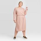 Women's Plus Size Long Sleeve Crewneck Tucked Jersey Dress - Prologue Blush 2x, Women's, Size: