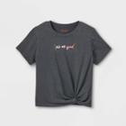 Girls' 'all Good' Embroidered Short Sleeve Graphic T-shirt - Cat & Jack Charcoal Gray