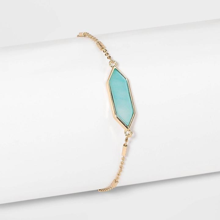Boxed Hexagon With Amazonite Semi-precious Stone Bolo Bracelet - A New Day Green, Women's
