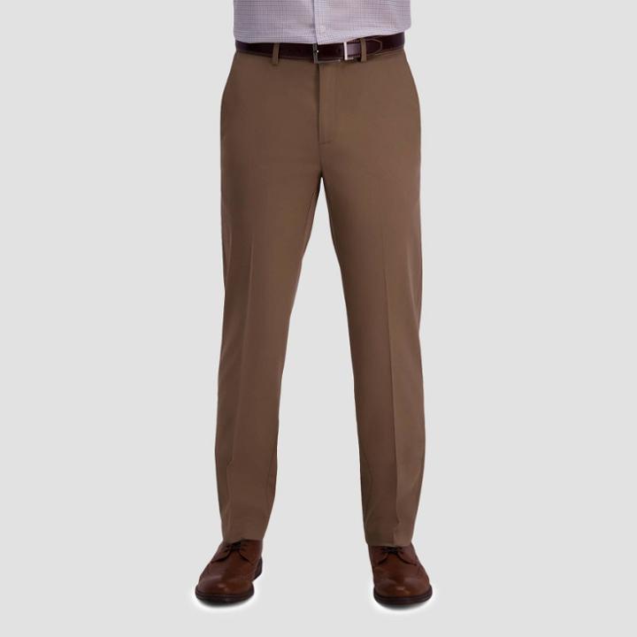 Haggar Men's Premium No Iron Straight Fit Flat Front Casual Pants - British Khaki 30x30, Men's, British Green