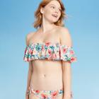 Women's Flounce Bandeau Bikini Top - Xhilaration Tropical Floral L, Women's, Size: Large,