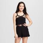 Women's Embroidered Cropped Tank Top - Xhilaration Black