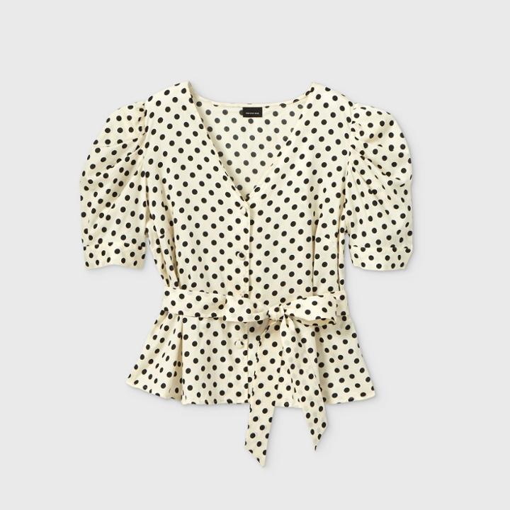 Women's Plus Size Polka Dot Puff Short Sleeve Blouse - Who What Wear Cream 1x, Women's, Size: