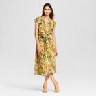 Women's Floral Print Ruffle Sleeve Midi Dress - Who What Wear Yellow Xl, Yellow Floral