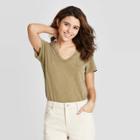 Women's Short Sleeve V-neck T-shirt - Universal Thread Green