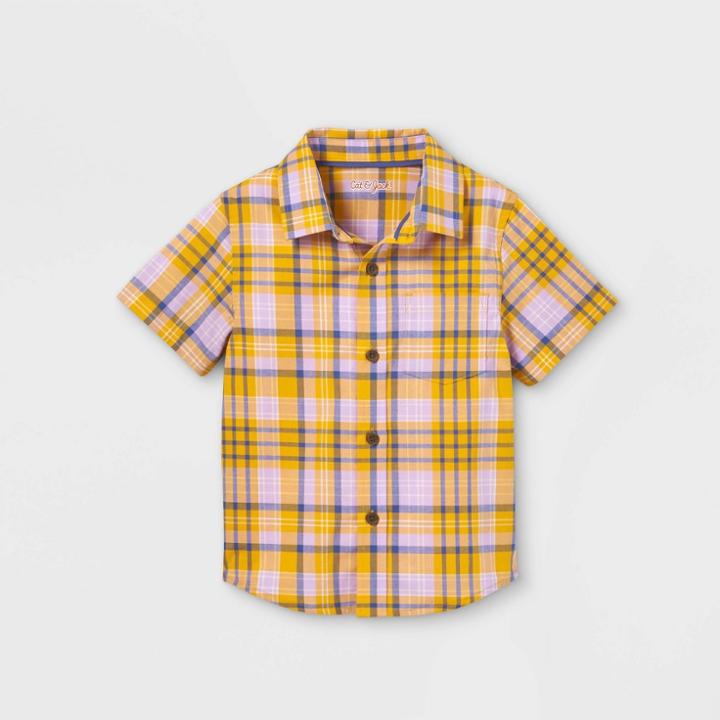 Toddler Boys' Plaid Woven Poplin Short Sleeve Button-down Shirt - Cat & Jack Purple