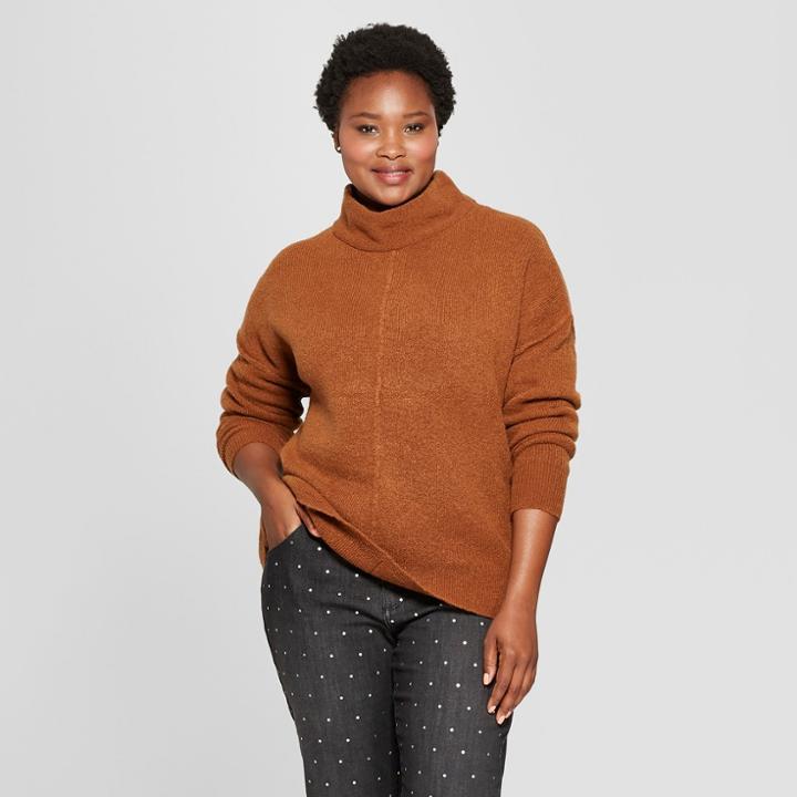 Women's Plus Size Mock Neck Pullover - Universal Thread Brown