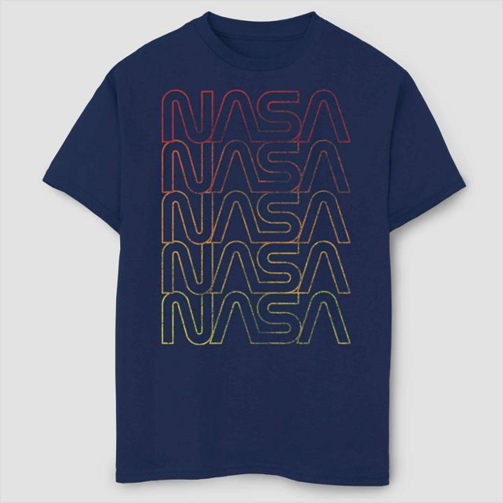 Fifth Sun Boys' Nasa Lined Logo Gradient T-shirt - Navy