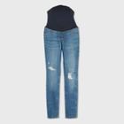 Maternity Low-rise Crossover Panel Distressed Skinny Jeans - Isabel Maternity By Ingrid & Isabel