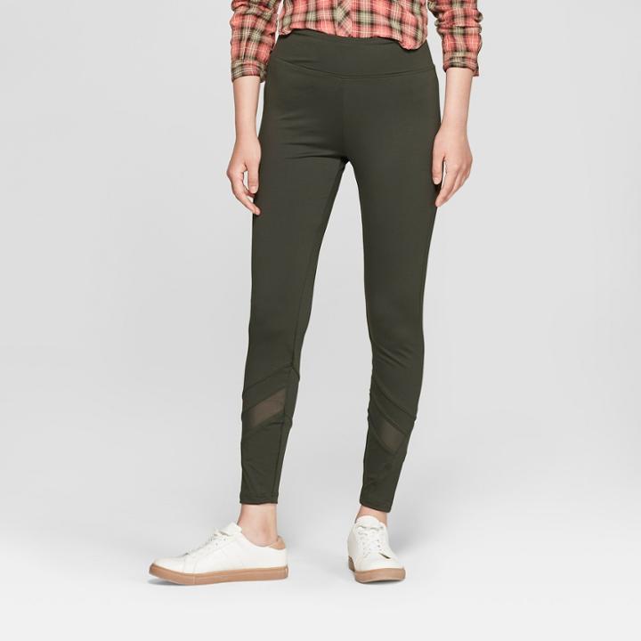 Women's Mesh Piecing Hosiery Leggings - Xhilaration Olive