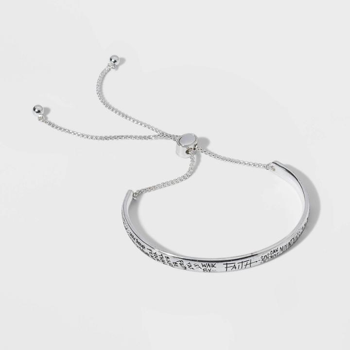 No Brand Silver Plated Faith Graffiti Design Adjustable Bolo Bracelet - Silver Gray, Women's