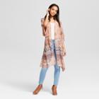 Women's Floral Print Sheer Lace-up Back Kimono Jacket - Knox Rose Peach