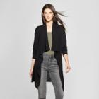 Women's Long Sleeve Waffle Knit Open Layering Jacket - Knox Rose Black