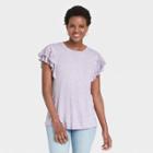 Women's Flutter Short Sleeve Scoop Neck Essential T-shirt - Knox Rose Purple