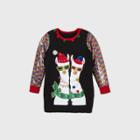 33 Degrees Women's Plus Size Llama Sequin Graphic Pullover Sweater - Black