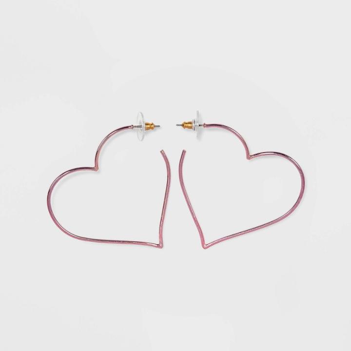 Sugarfix By Baublebar Metallic Heart Hoop Earrings - Rose Pink