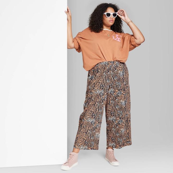 Women's Plus Size Ascot + Hart Multi Animal Print Graphic Wide Leg Pants - 1x, One Color