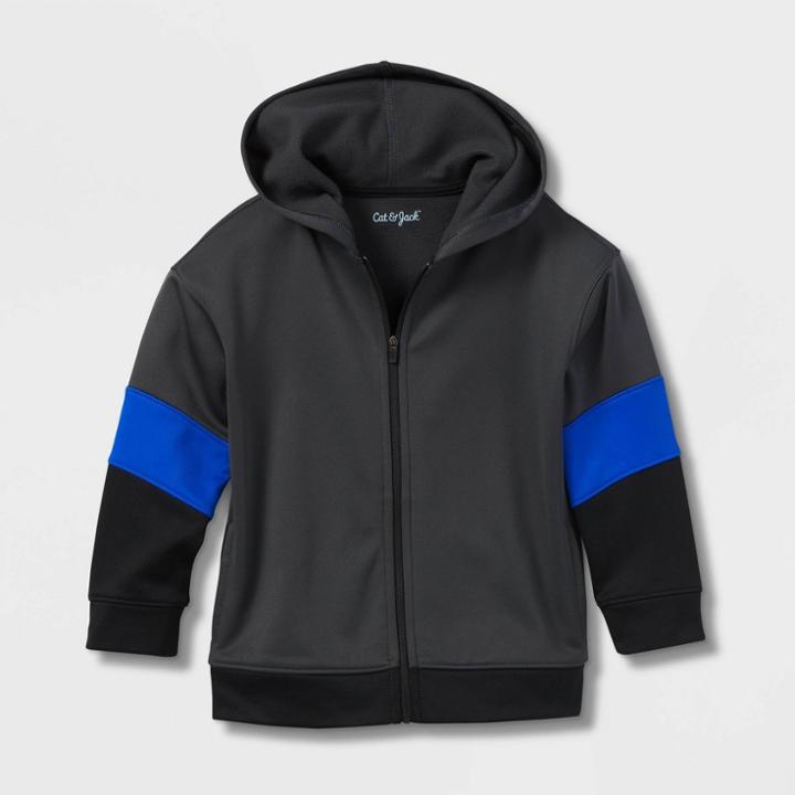 Toddler Boys' Colorblock Zip-up Hooded Sweatshirt - Cat & Jack Charcoal Gray