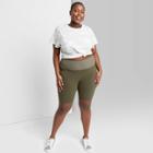 Women's Plus Size High-rise Ribbed Waistband Bike Shorts - Wild Fable Olive Green