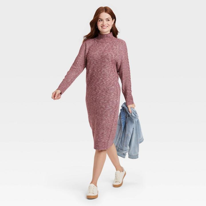 Women's Balloon Long Sleeve Cable Sweater Dress - Universal Thread Purple