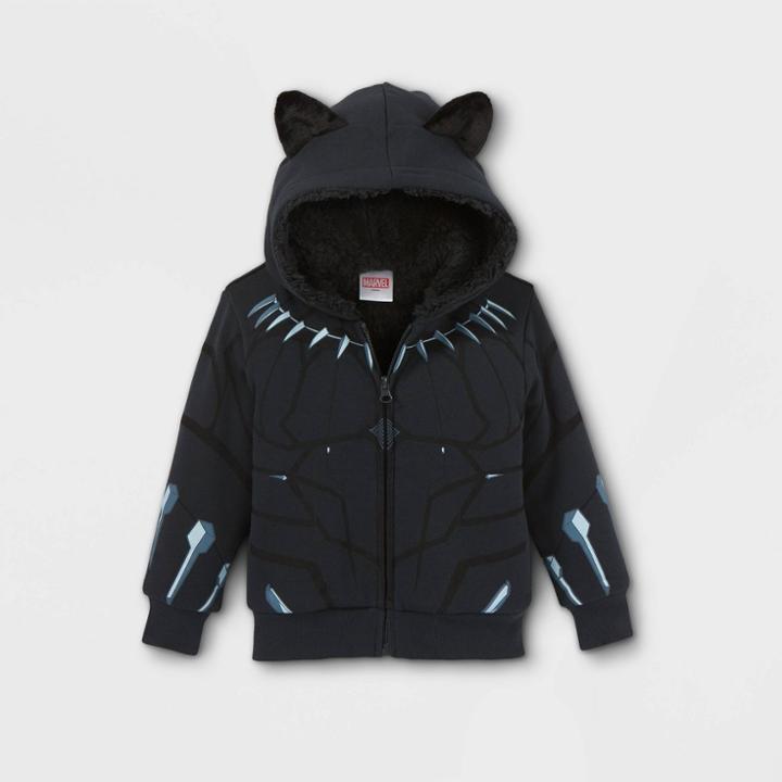 Marvel Toddler Boys' Black Panther Sherpa Lined Fleece Hoodie - Black