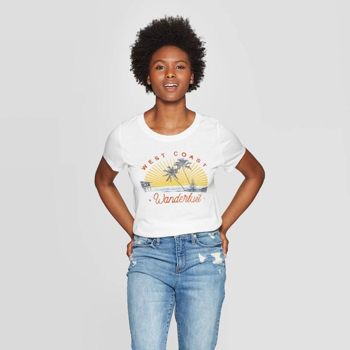 Women's Short Sleeve Scoop Neck Social West Coast Wanderlust Graphic T-shirt - Awake White