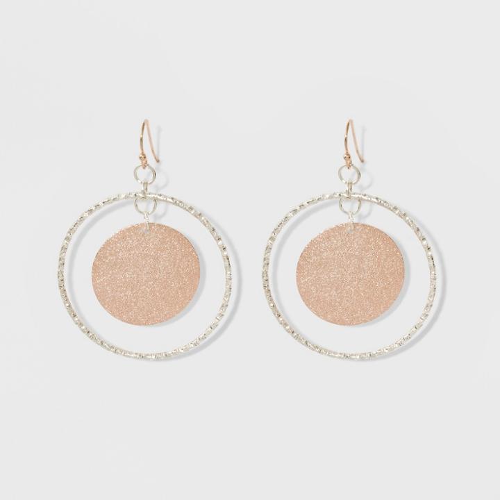 Diamond Dust Coin And Wire Circle Earrings - A New Day Silver/rose Gold