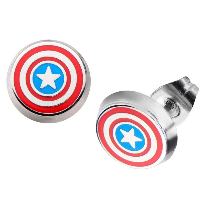 Marvel Captain America Shield Logo Stainless Steel Stud Earrings, Kids Unisex