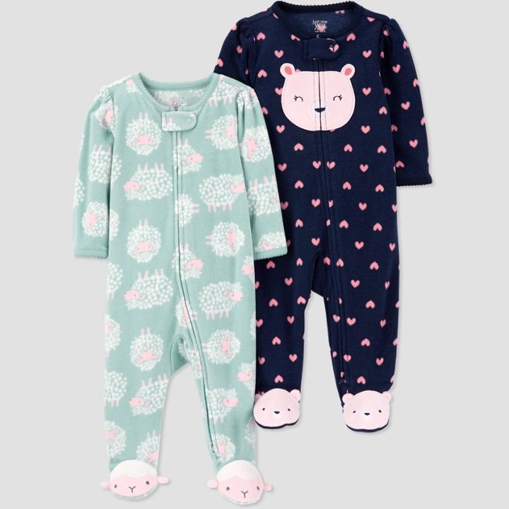 Baby Girls' 2pk Bear & Sheep Sleep N' Play - Just One You Made By Carter's Green/navy Newborn