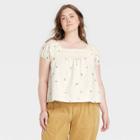 Women's Plus Size Puff Cap Sleeve Top - Universal Thread Cream Floral 3x, Ivory Floral