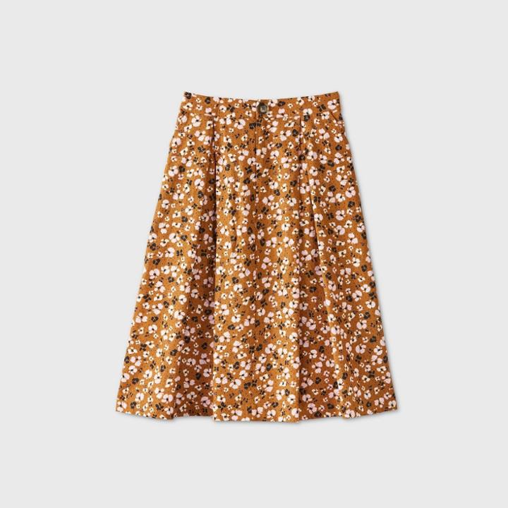 Women's Floral Print Birdcage A-line Midi Skirt - Who What Wear Brown