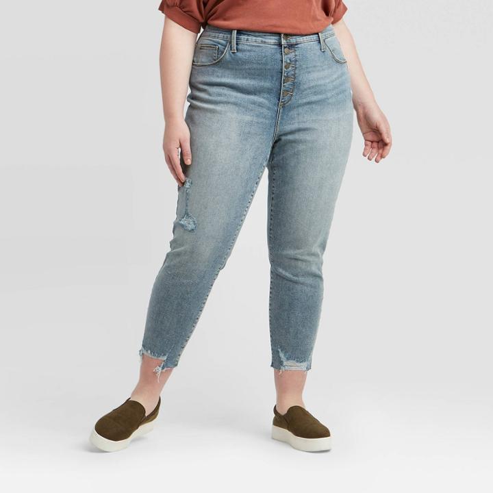 Women's Plus Size High-rise Skinny Buttonfly Cropped Jeans - Universal Thread Medium Wash 14w, Women's, Blue