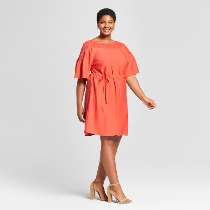 Women's Plus Size Crochet A - Line Dress - Ava & Viv Orange X