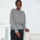 Women's Long Sleeve Sandwash Smocked Top - A New Day Gray