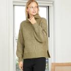 Women's Turtleneck Cable Stitch Pullover Sweater - A New Day Green