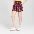 Women's Tie Front Floral Ruffle Shorts - Xhilaration Burgandy/pink Floral