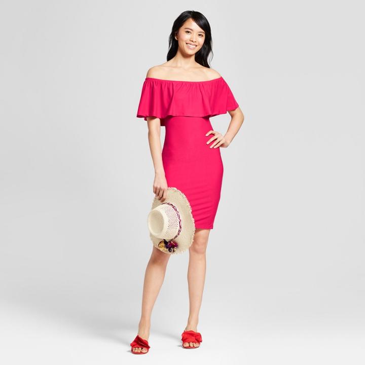 Women's Off The Shoulder Ruffle Dress - Almost Famous (juniors') Fuchsia